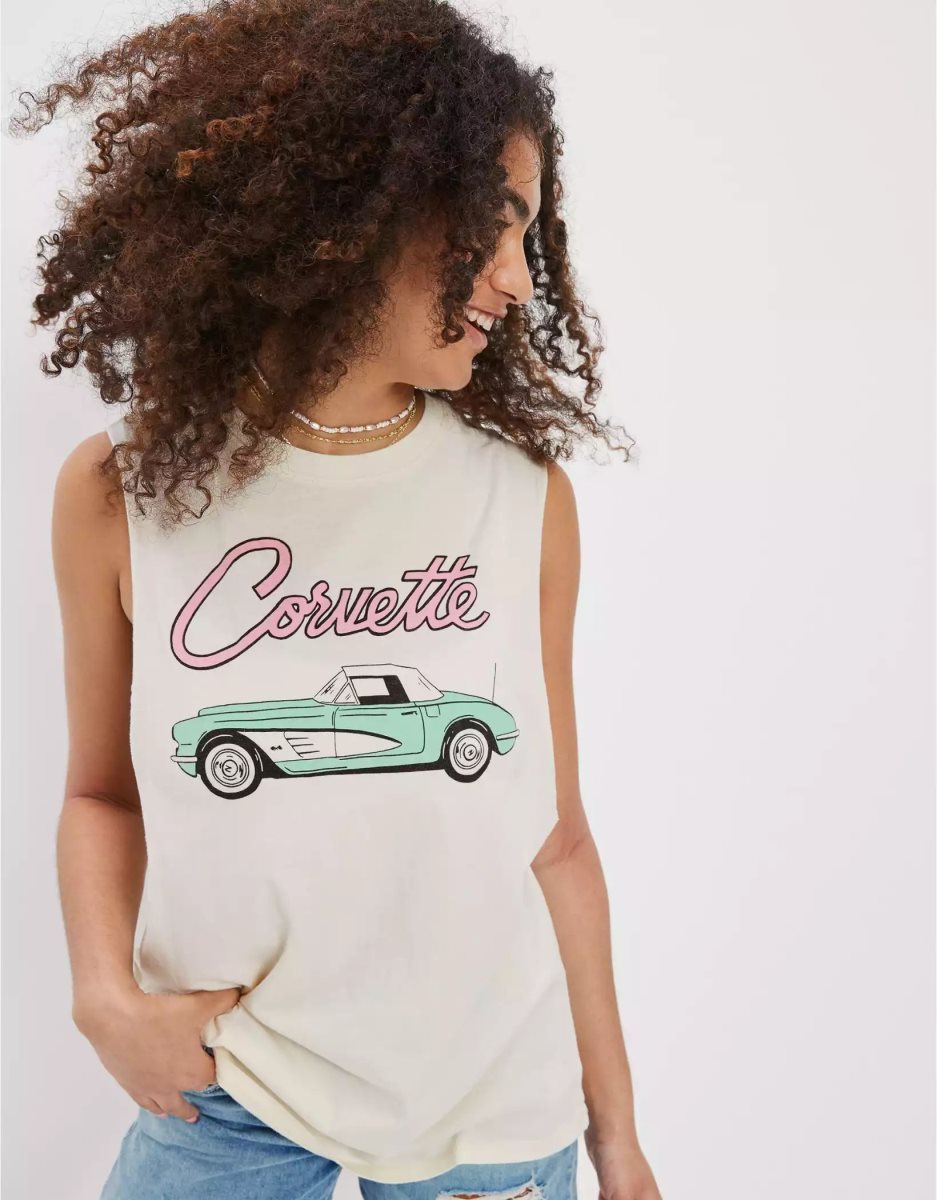 T Shirt Graphique American Eagle AE Corvette Cutoff Tank Top Blanche Femme | WFZ-31154206